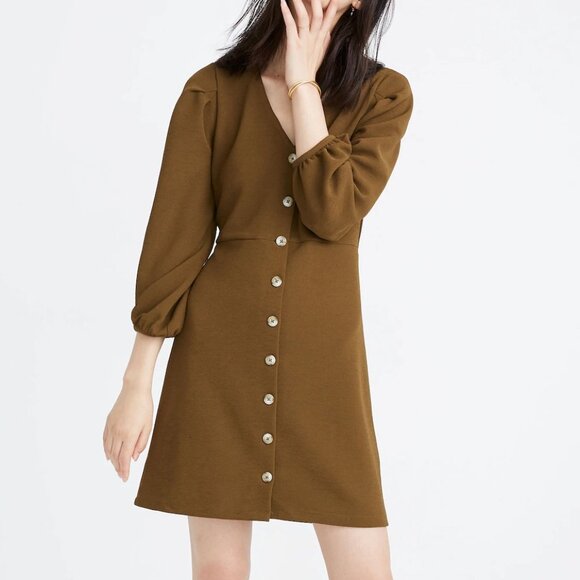 Madewell Texture & Thread Crepe Boho Prep Seam Waist Balloon Sleeve Mini Dress - Picture 7 of 7
